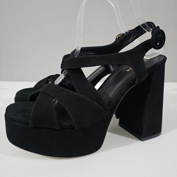 NEW Larroude Bee Platform Sandal Block Heel Black Suede Size 9 - Picture 12 of 12